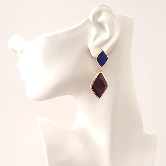 Handmade 14K Gold Plated Women's Dangle Earrings with Color Stones - Picture 2 of 3